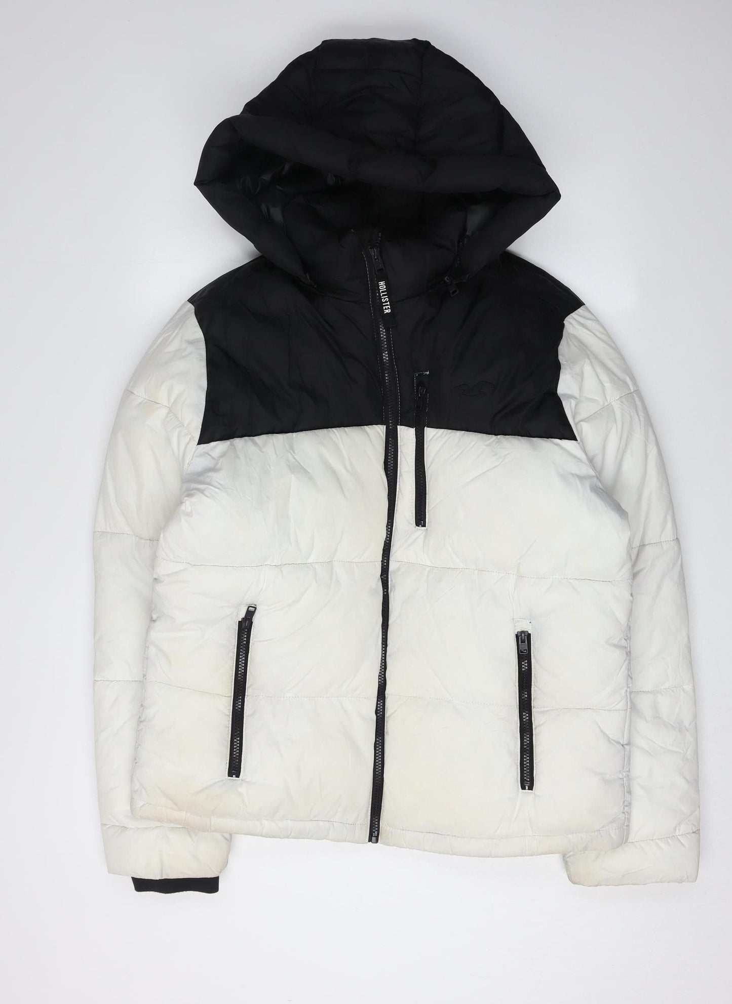 Hollister Women's Black White M Puffer Jacket Hooded