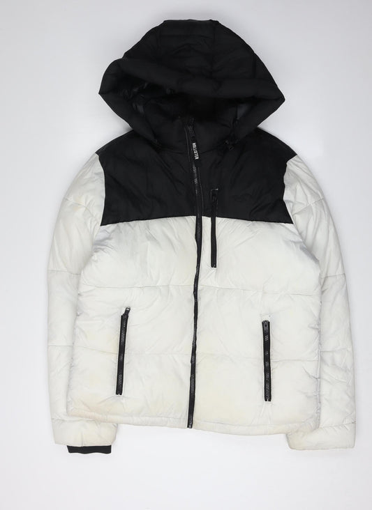 Hollister Women's Black White M Puffer Jacket Hooded