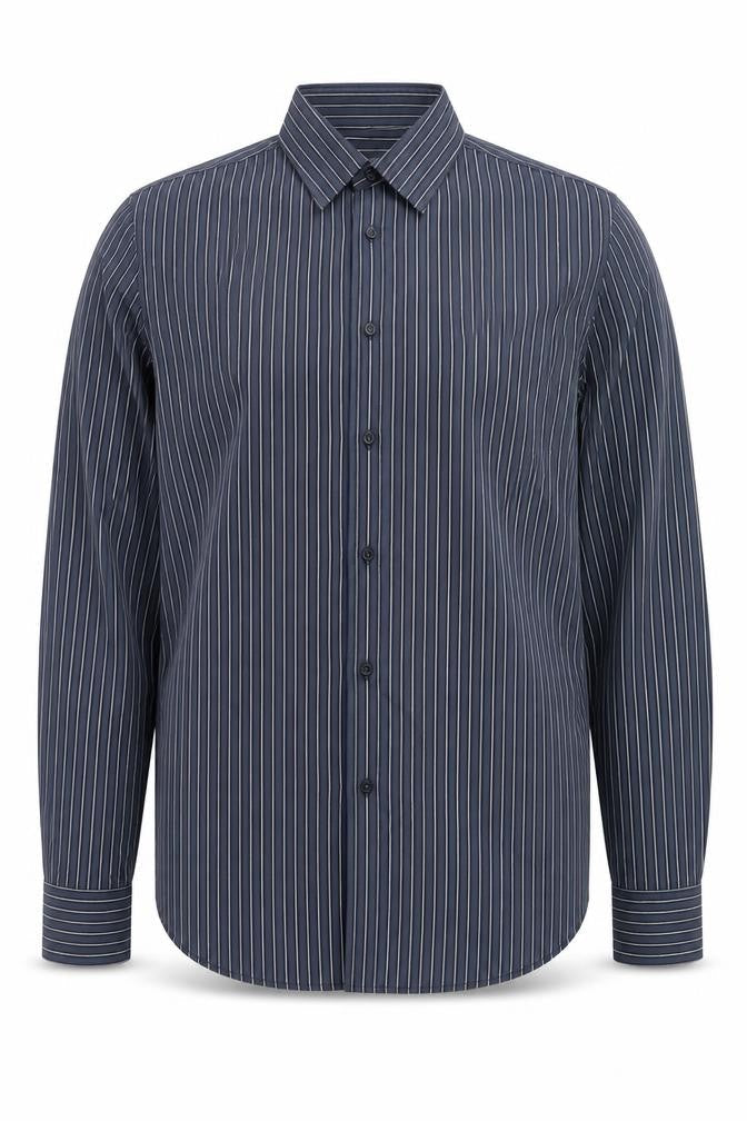 Marks and Spencer Men's Blue Striped Shirt, Size 16, Regular Fit
