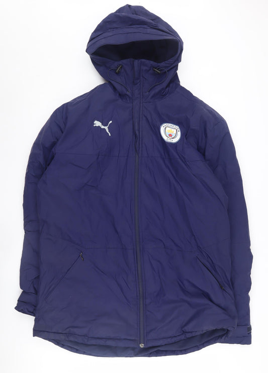 Puma Men's Blue Hooded Puffer Jacket L