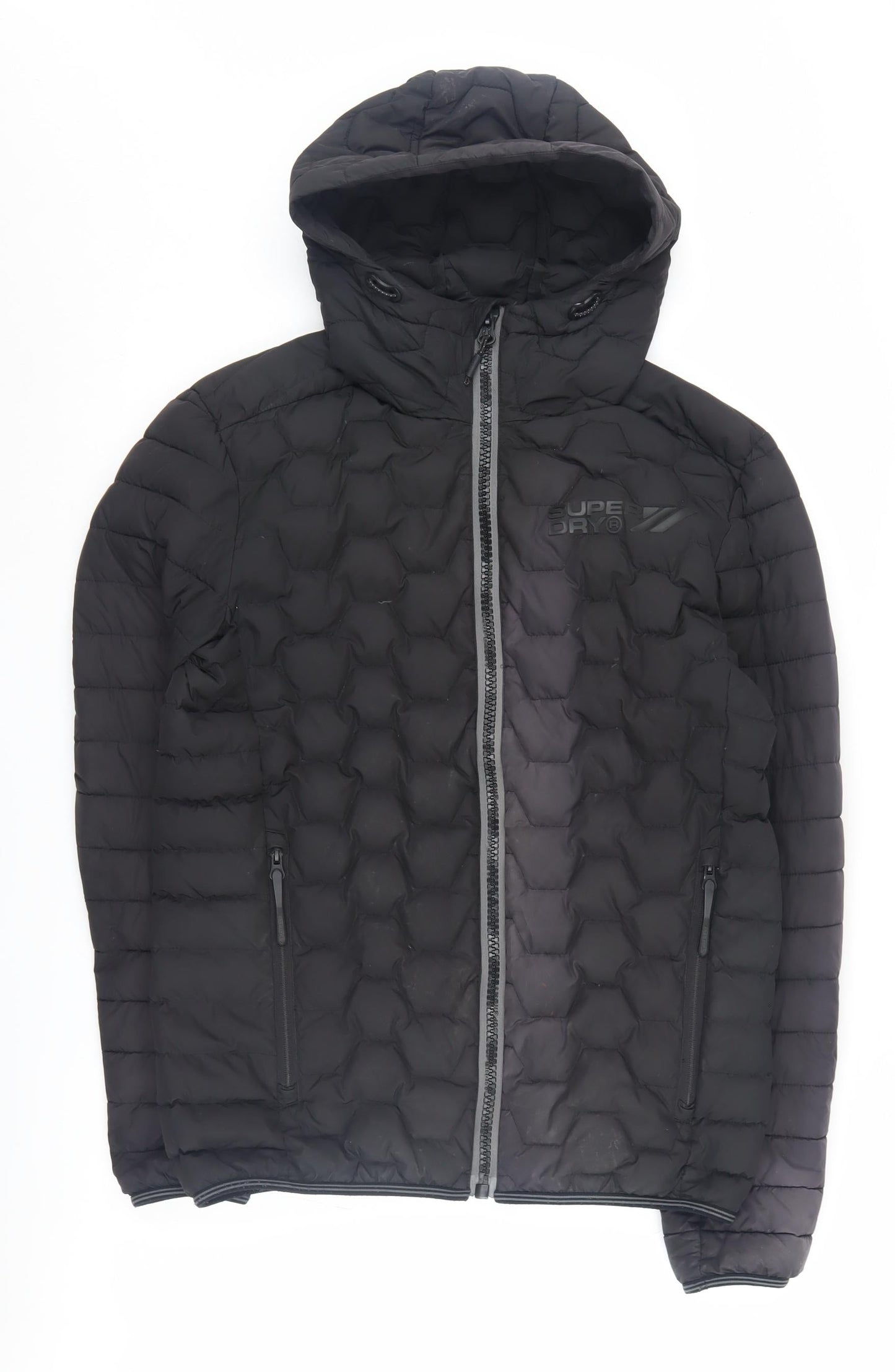 Superdry Men's Black Puffer Jacket, Size S, Hooded Winter Style