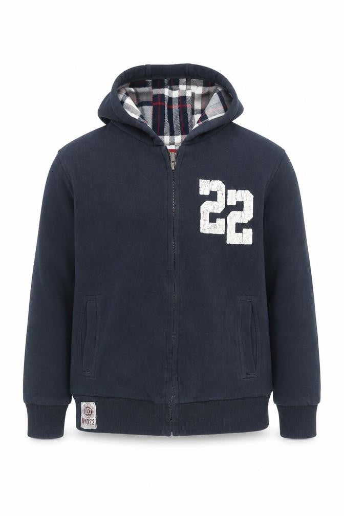 Front view of Vintage Rebel boys’ blue full zip hoodie 11-12 years