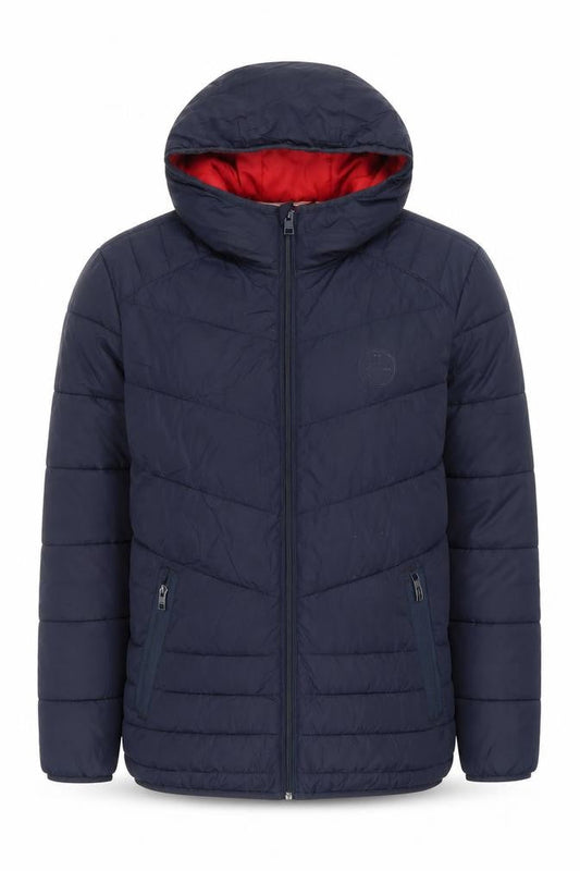 Jack & Jones Men's Blue Puffer Jacket S - Hooded, Zipped Pockets