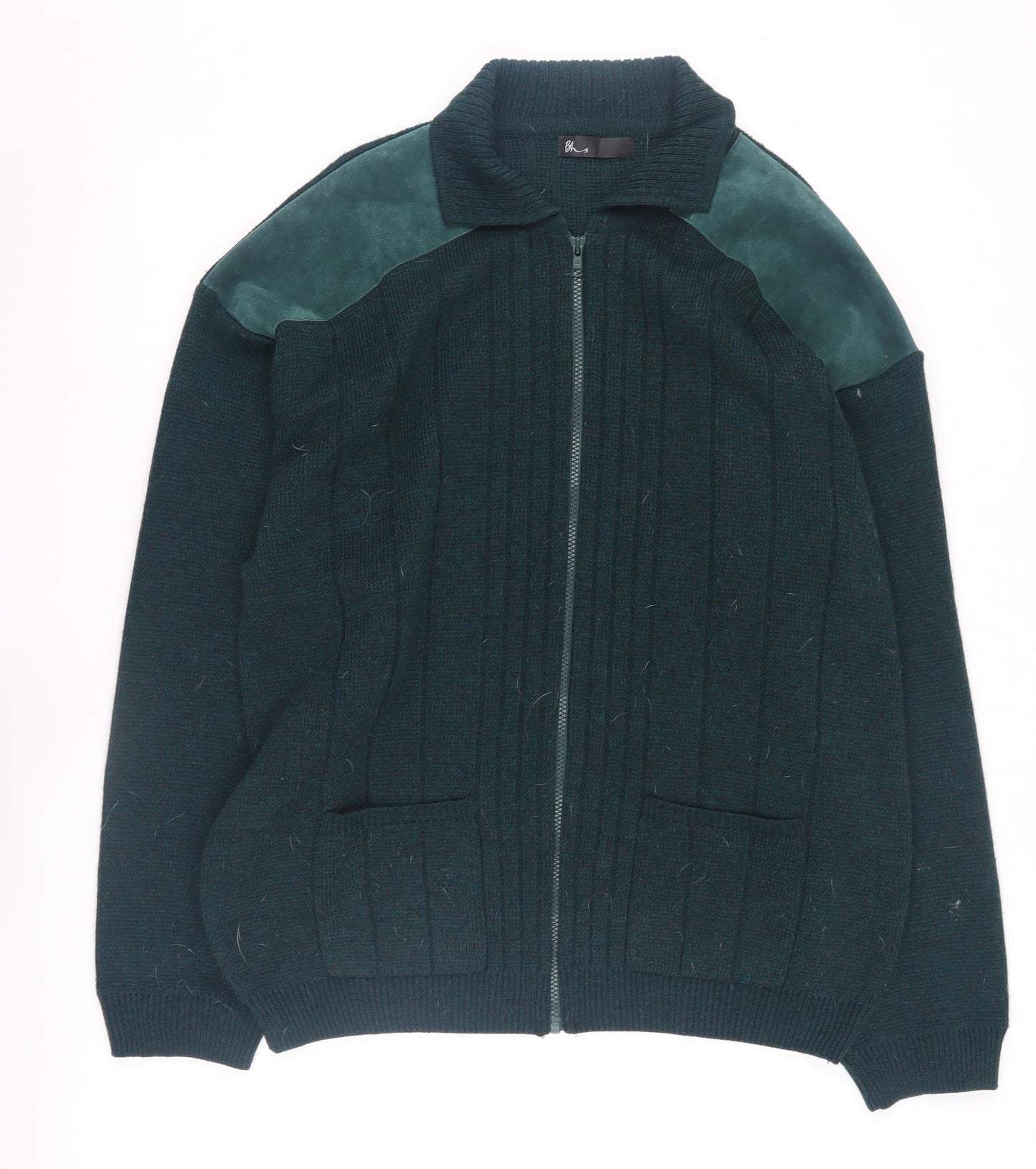 BHS Men's Green Full Zip Knit Jumper, Large