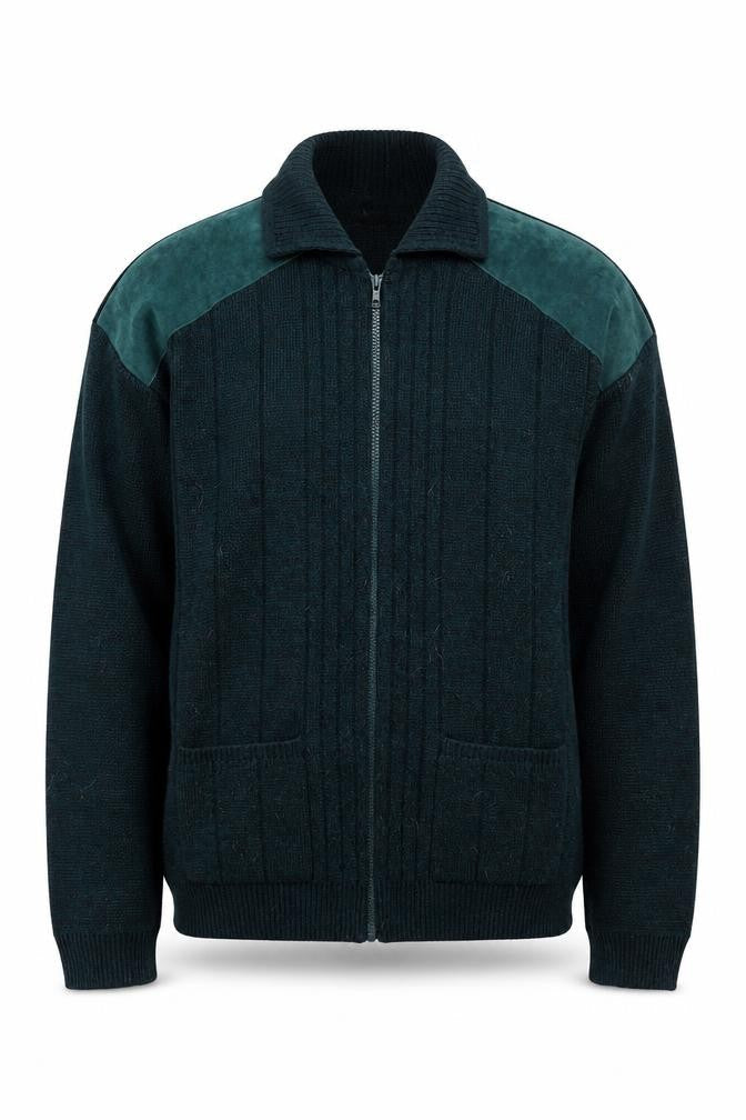 BHS Men's Green Full Zip Knit Jumper, Large