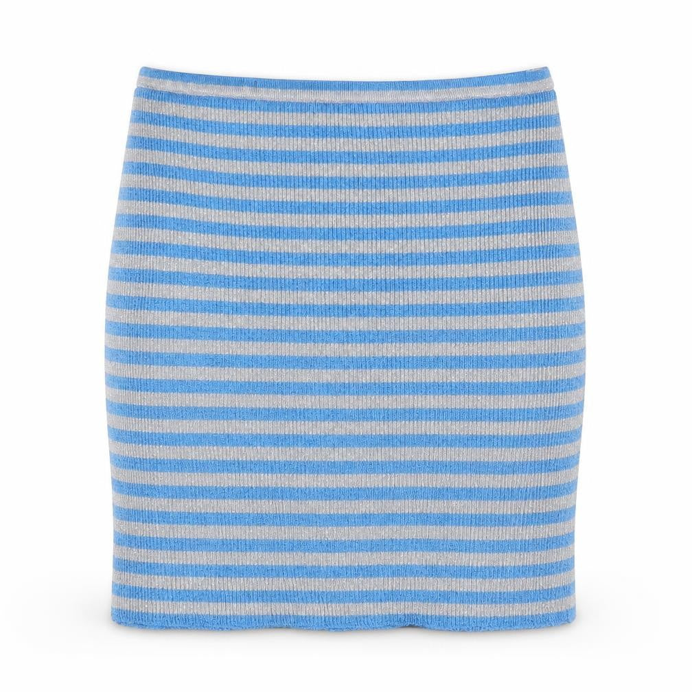 Front view of ASOS Women's Blue Grey Striped Skirt, size 14