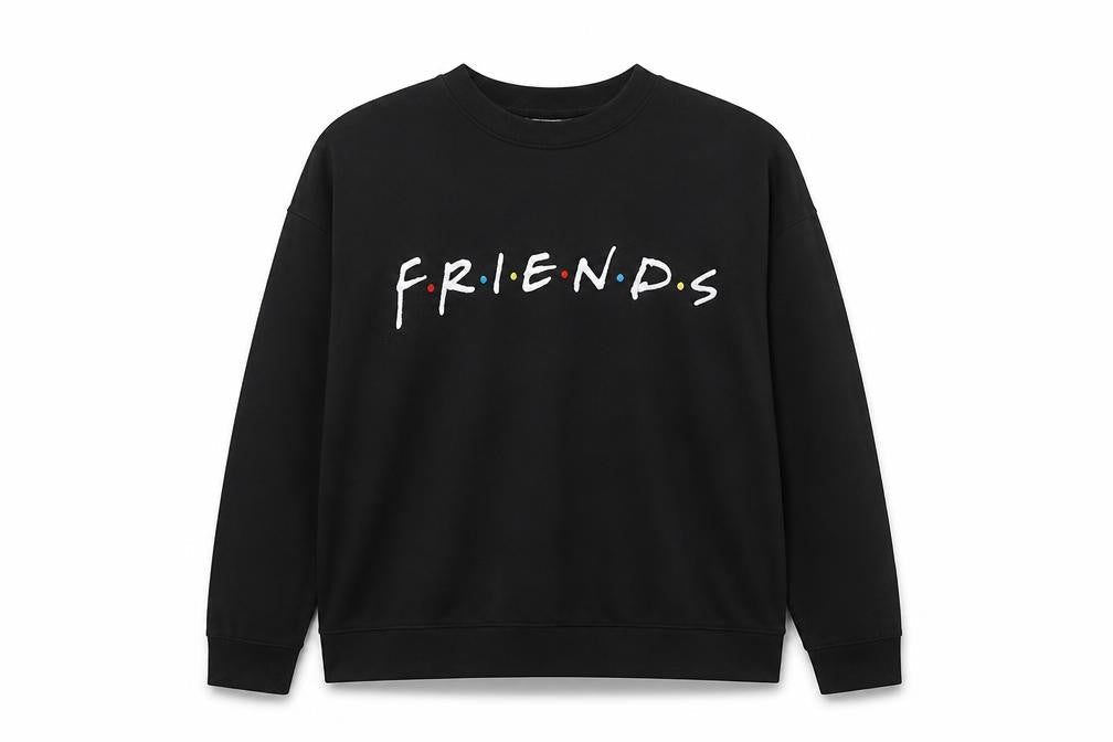 Womens UK L Relaxed Friends Black Pullover Sweatshirt