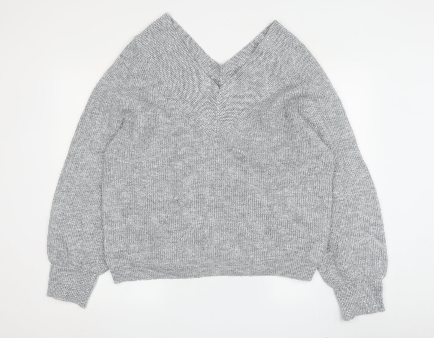 Marks and Spencer Women's Grey V-Neck Jumper Size 16