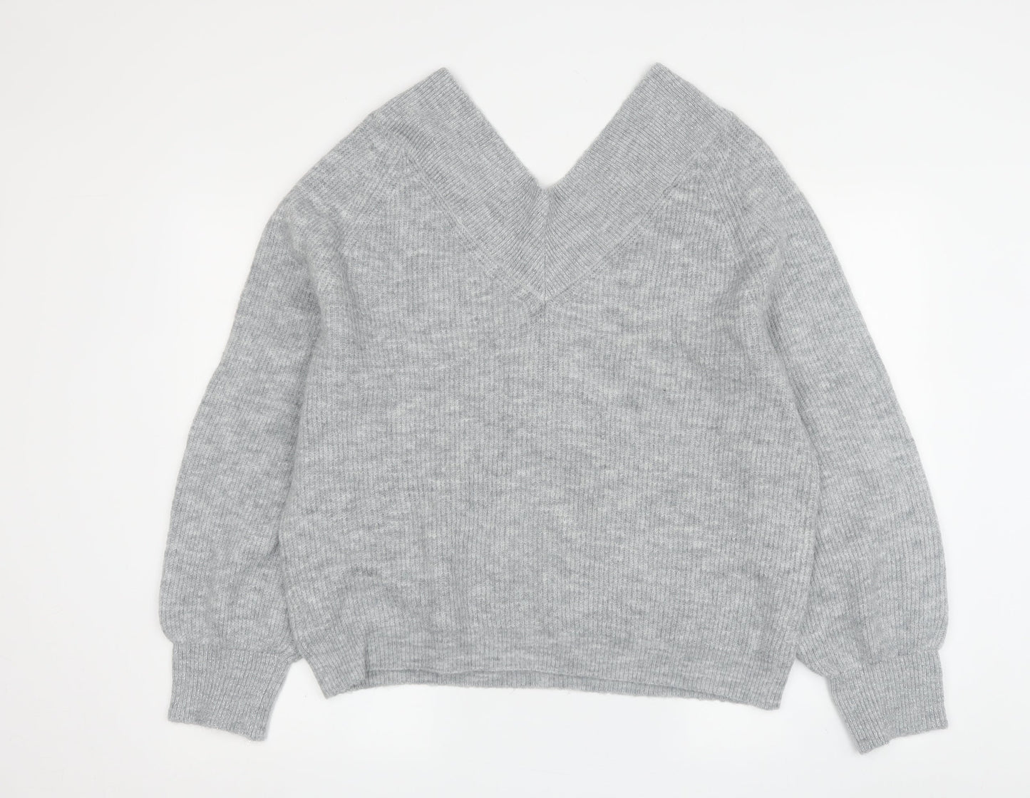 Marks and Spencer Women's Grey V-Neck Jumper Size 16