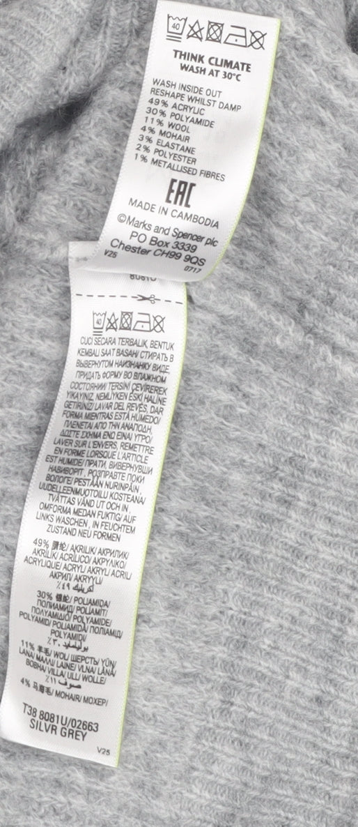 Marks and Spencer Women's Grey V-Neck Jumper Size 16