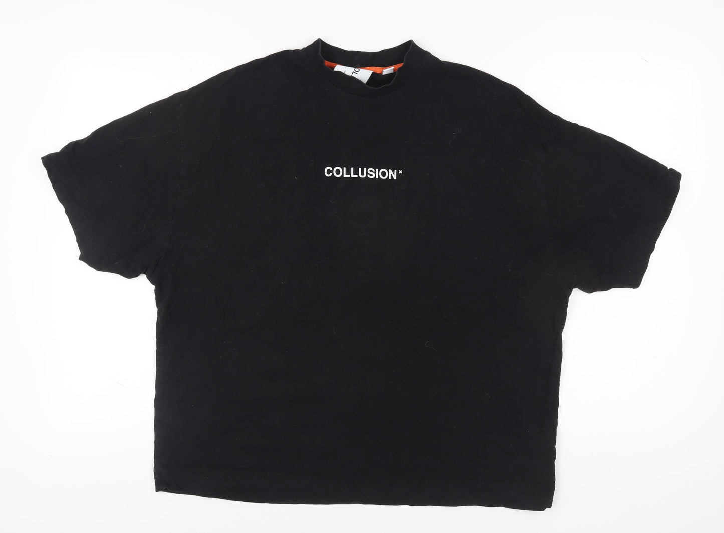 Collusion Unisex Black Relaxed T-Shirt S, Fire Design