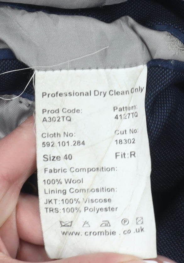 Crombie Men's Blue Wool Blazer, Size 40R, Business Formal
