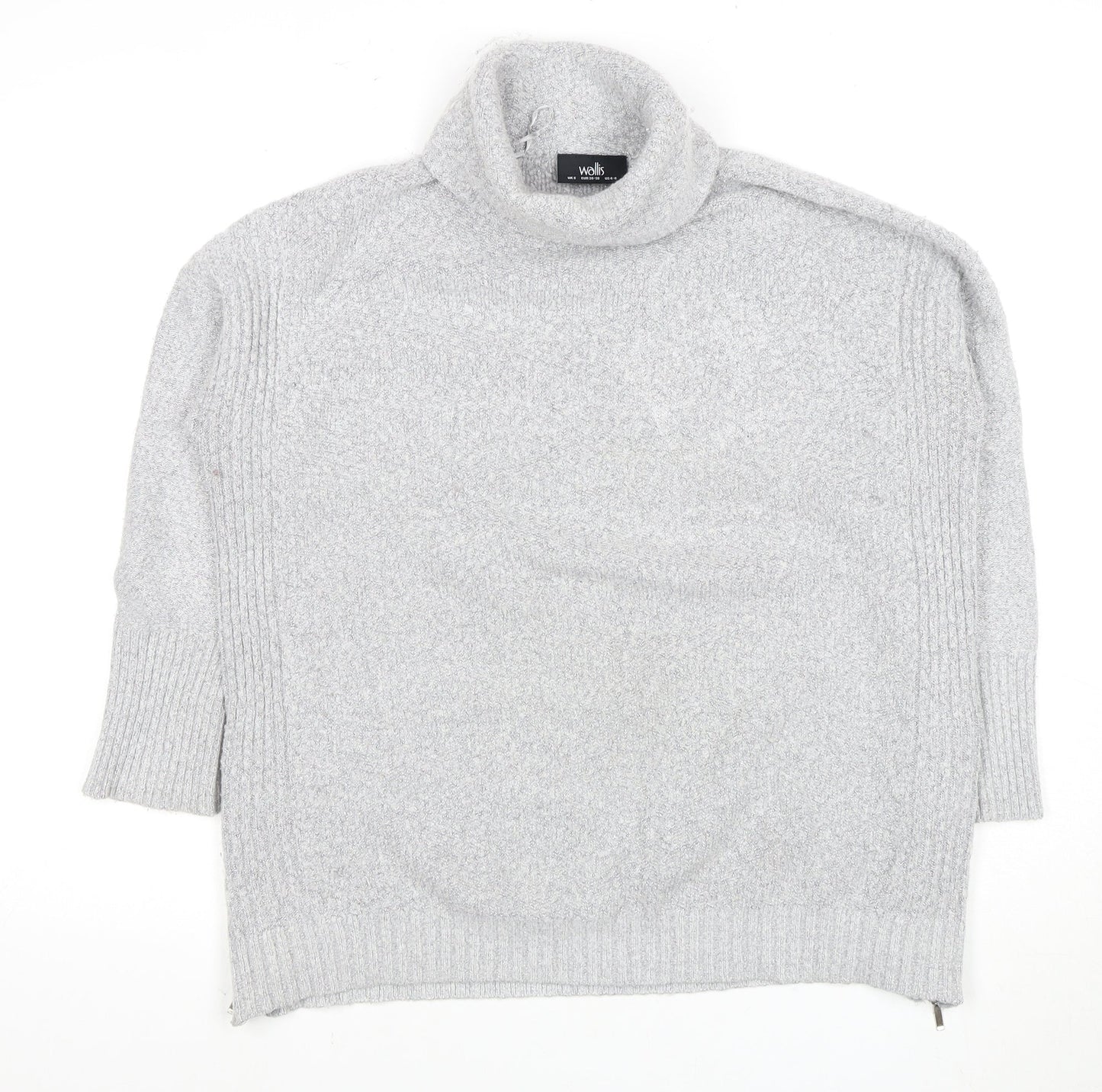Wallis Women's Grey Pullover Jumper S, Roll Neck, Zip