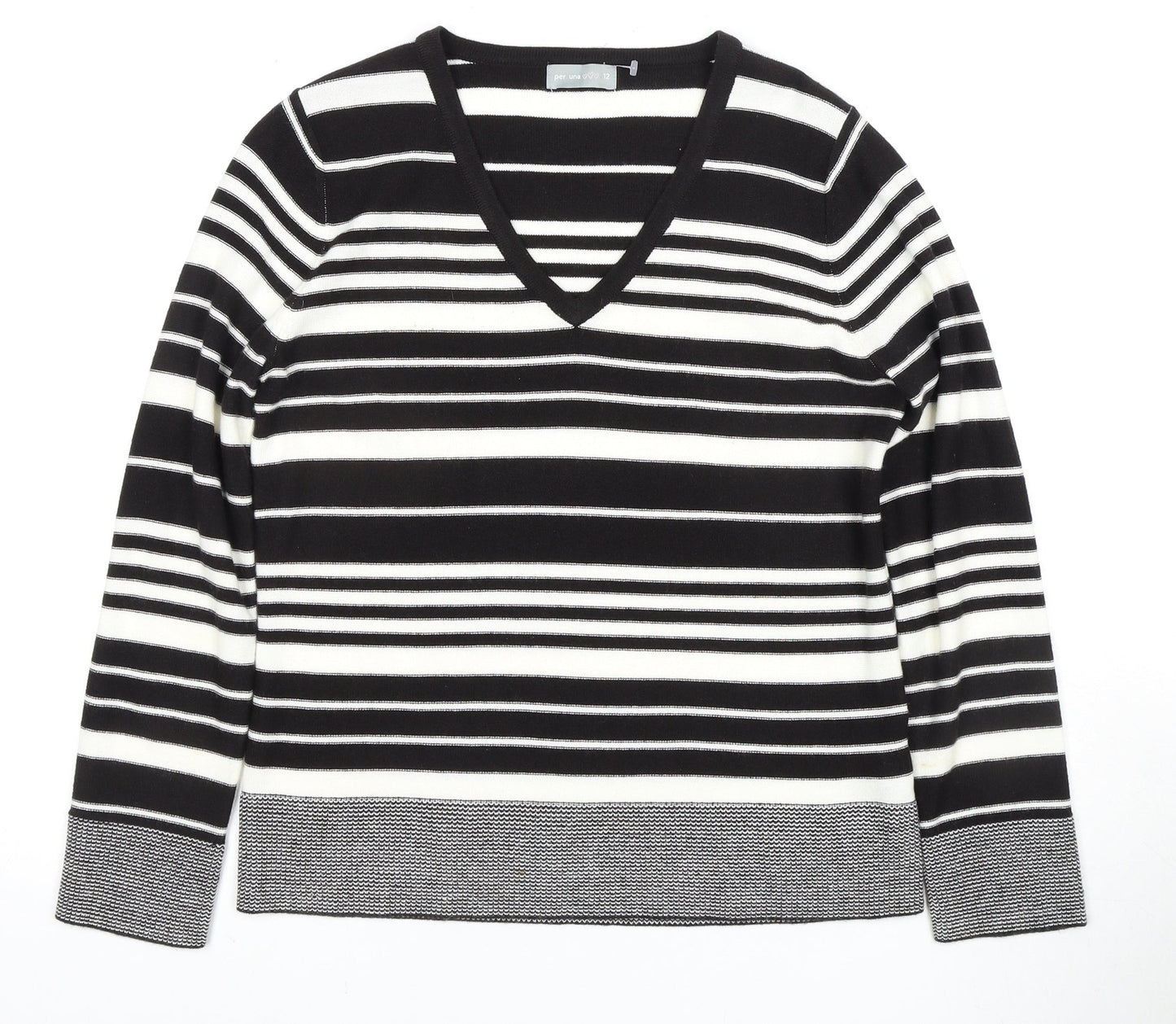 Per Una Women's Black Striped V-Neck Jumper Size 12