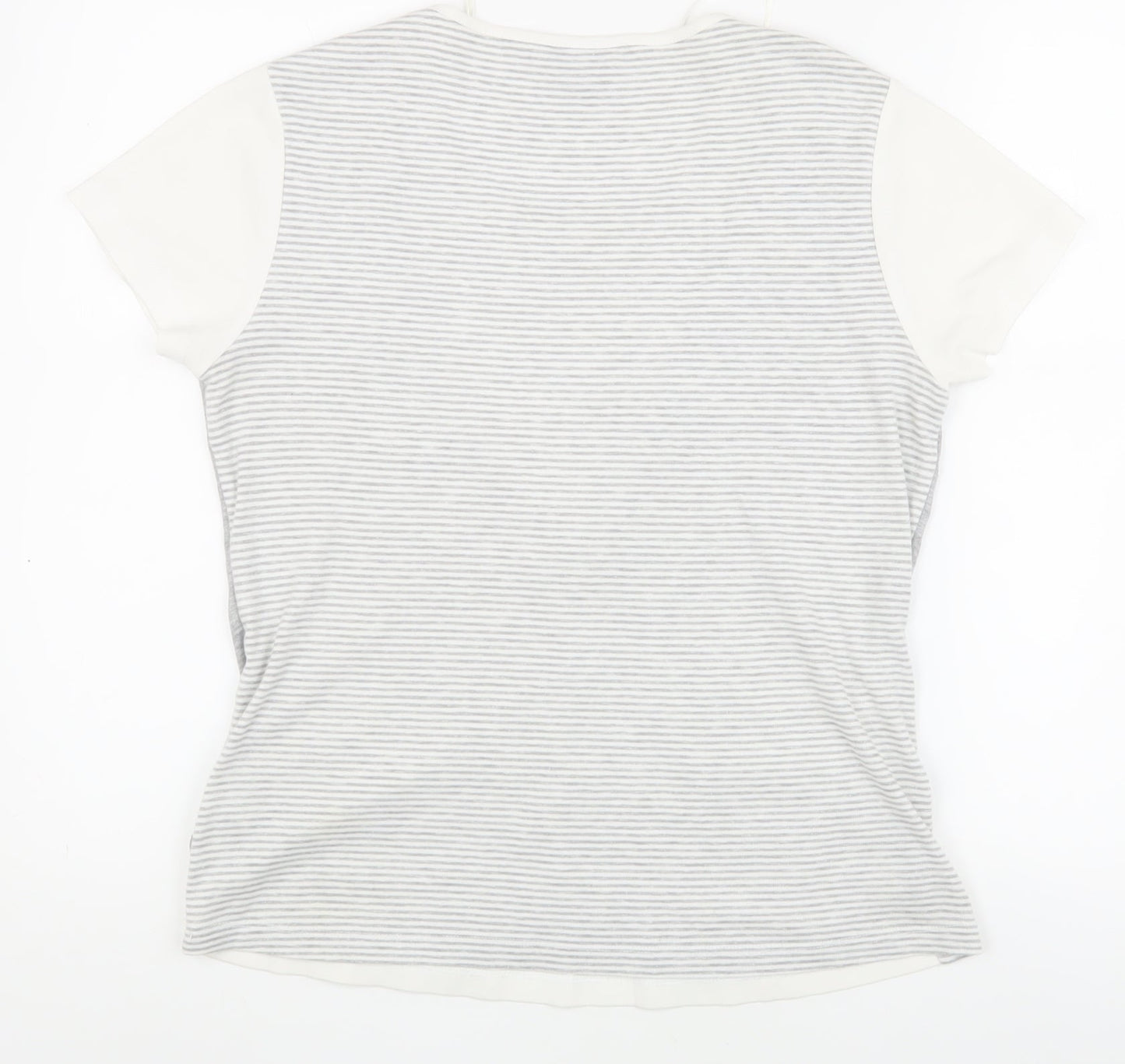 M&Co Women's Grey Striped V-Neck Top - M