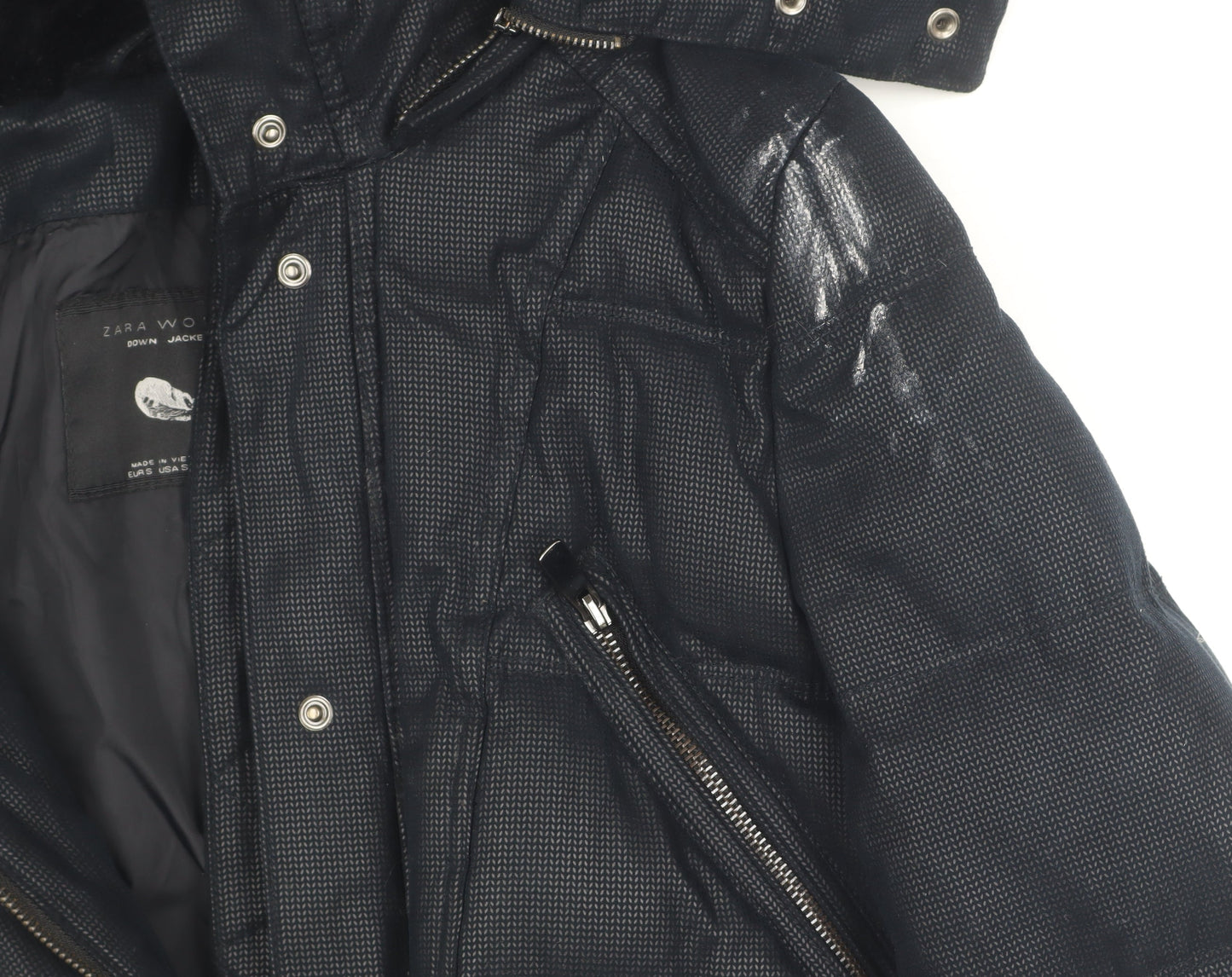 Zara Women's Black Down Puffer Jacket, Size S, Winter Essential