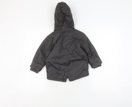 Next Boys Black Parka Coat 2 Years Hooded Mid-Length Autumn