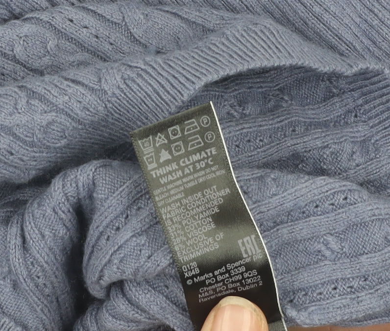 Marks and Spencer Women's Blue Pullover, Size 12, Cable-Knit