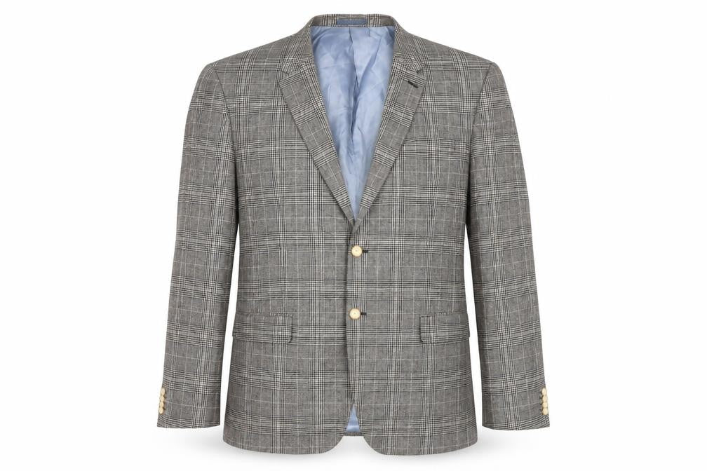 Marks and Spencer Men's Grey Check Blazer - 44 Long