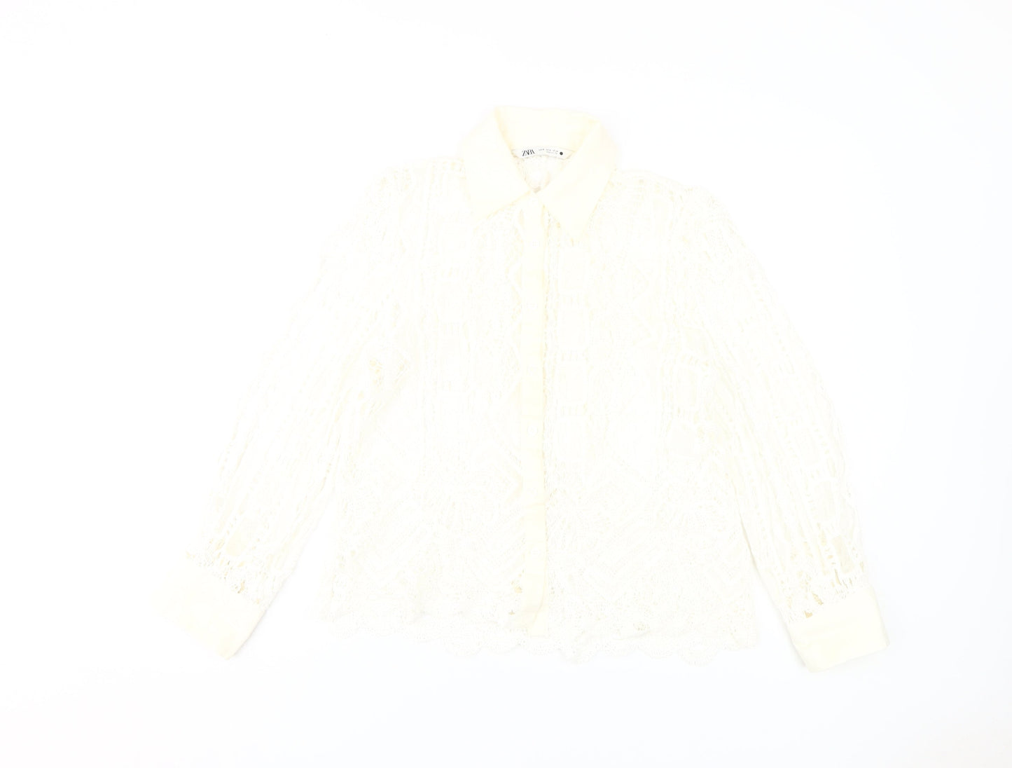 Zara Women's Ivory Lace Button-Up Shirt Size 12
