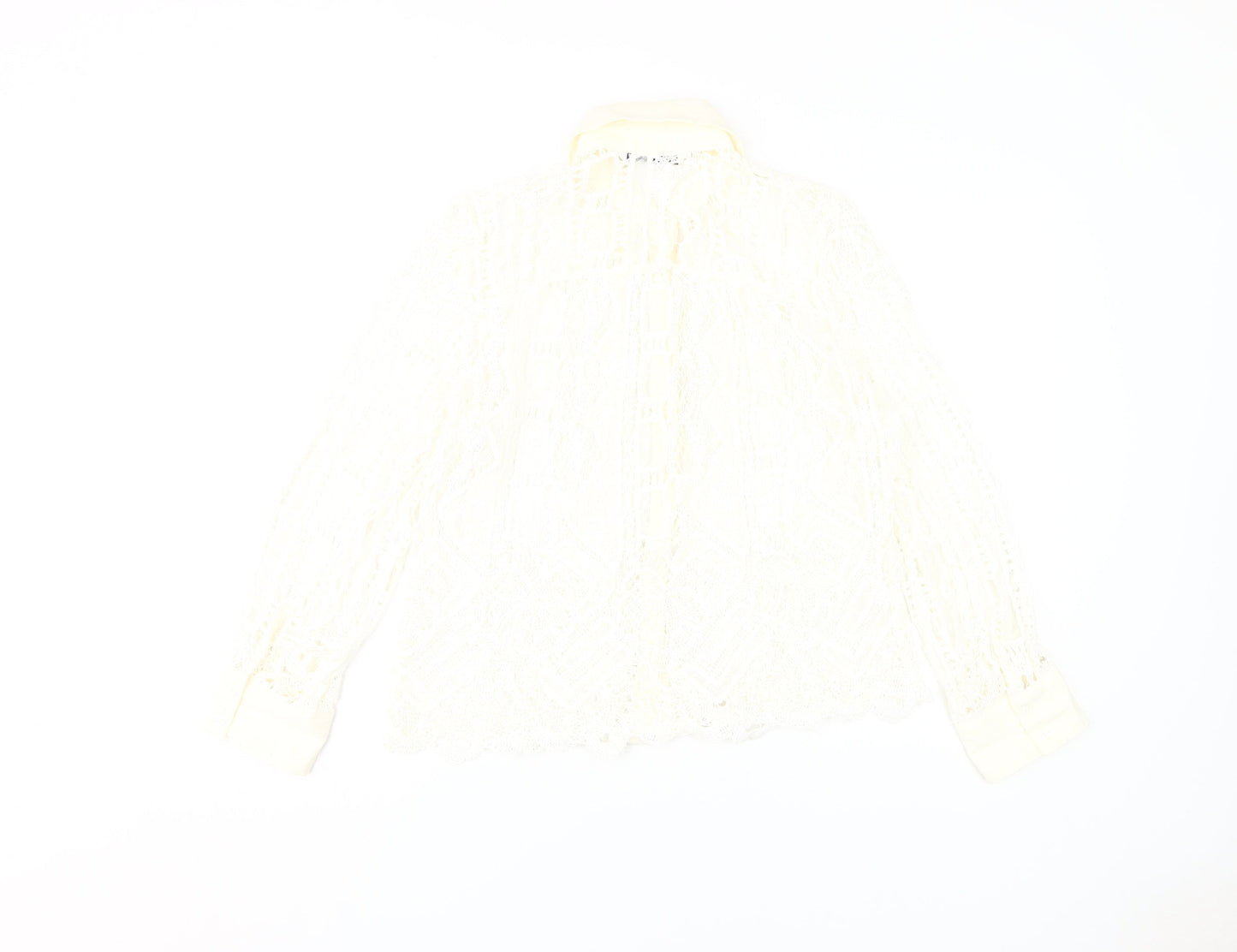 Zara Women's Ivory Lace Button-Up Shirt Size 12