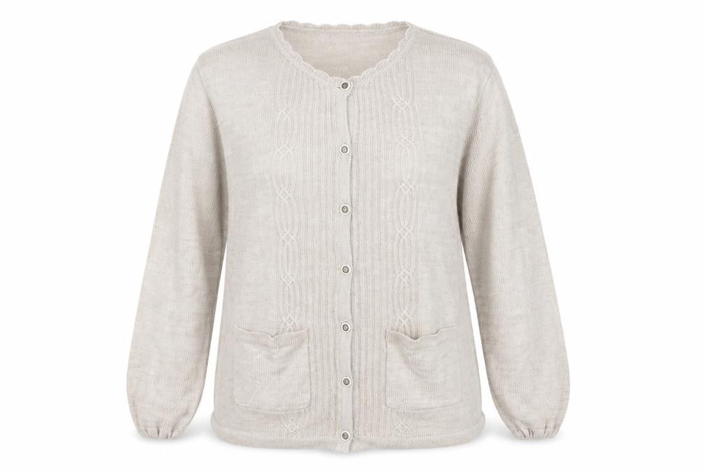Front view of Honor Millburn Women's Beige XL Cardigan
