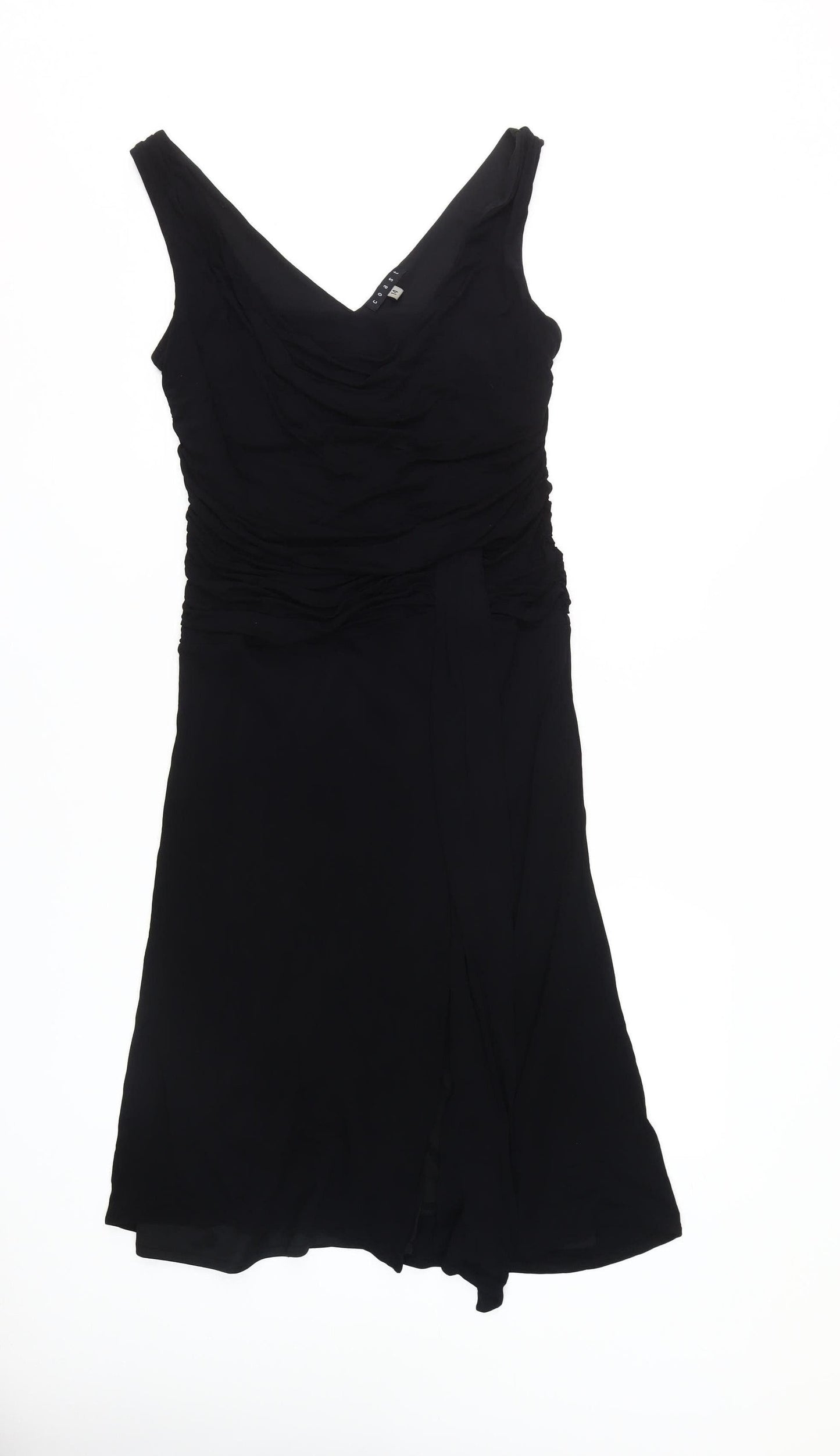 Coast Women's Black V-Neck Size 14 Sleeveless Ruched Dress