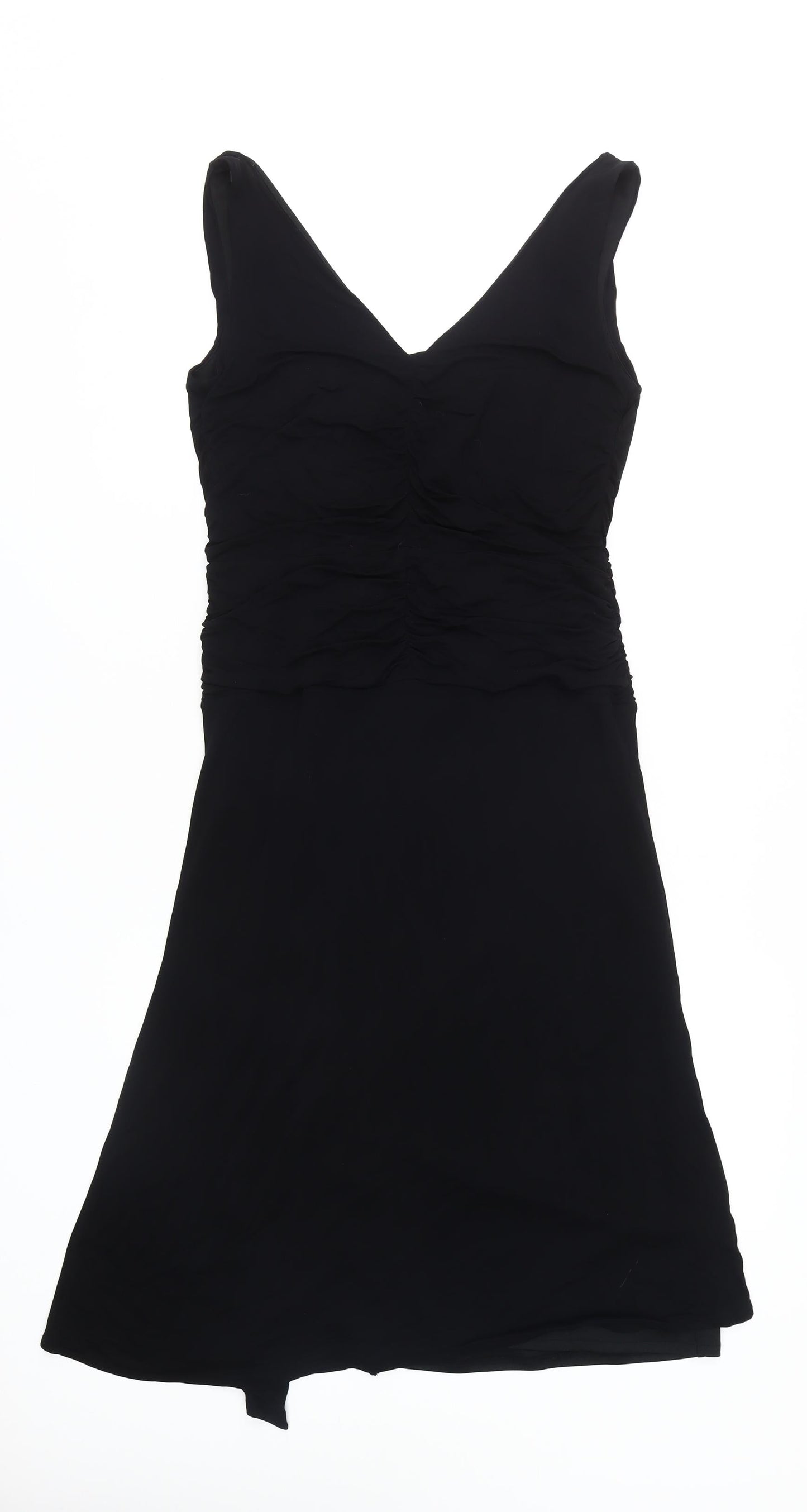 Coast Women's Black V-Neck Size 14 Sleeveless Ruched Dress