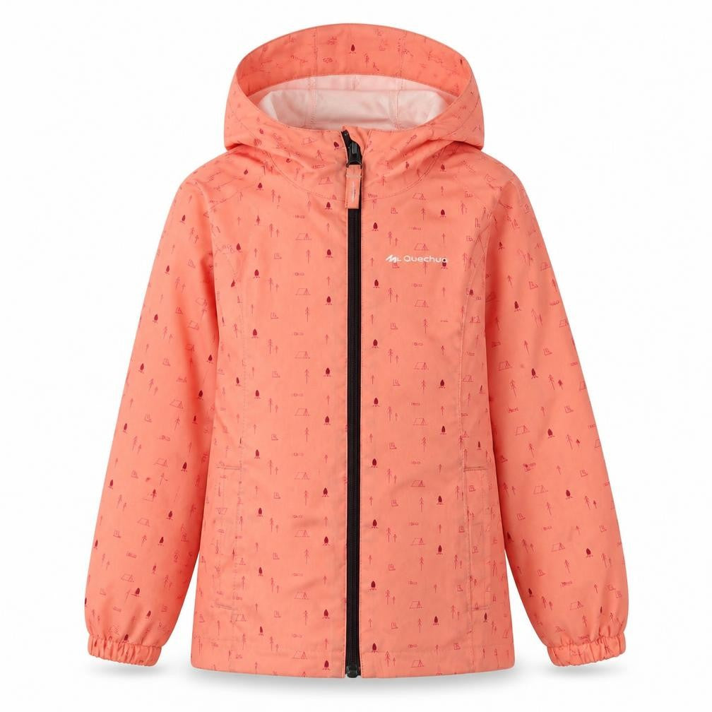 Front view of Decathlon girls’ orange waterproof rain coat 5 years