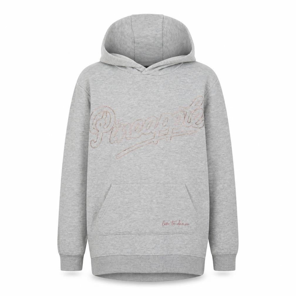 Front view of Pineapple girls’ grey hoodie pullover 9-10 years embroidered