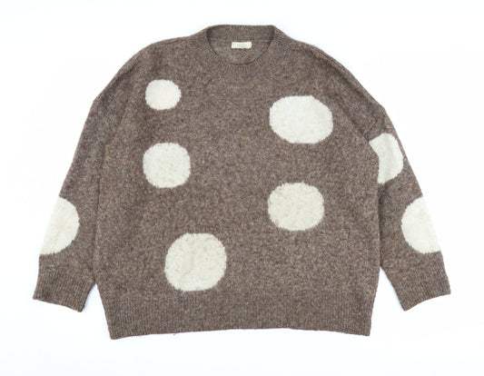 Fat Face Women's Brown Polka Dot Wool Jumper Size 12