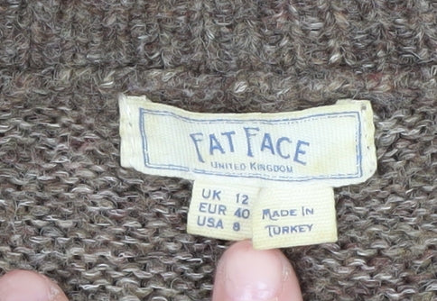 Fat Face Women's Brown Polka Dot Wool Jumper Size 12