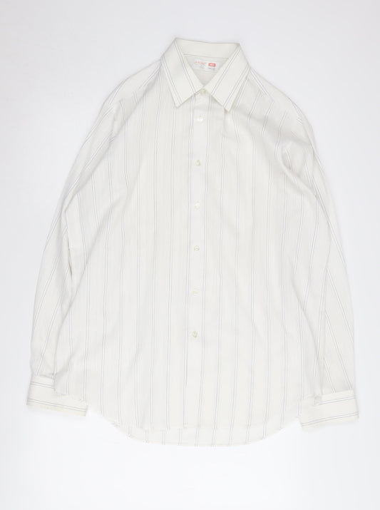 Marks and Spencer Men's White Striped Long Sleeve Shirt