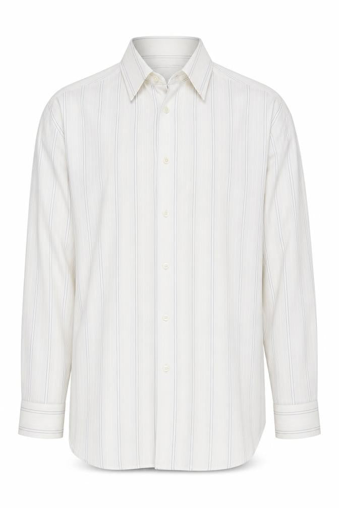Marks and Spencer Men's White Striped Long Sleeve Shirt