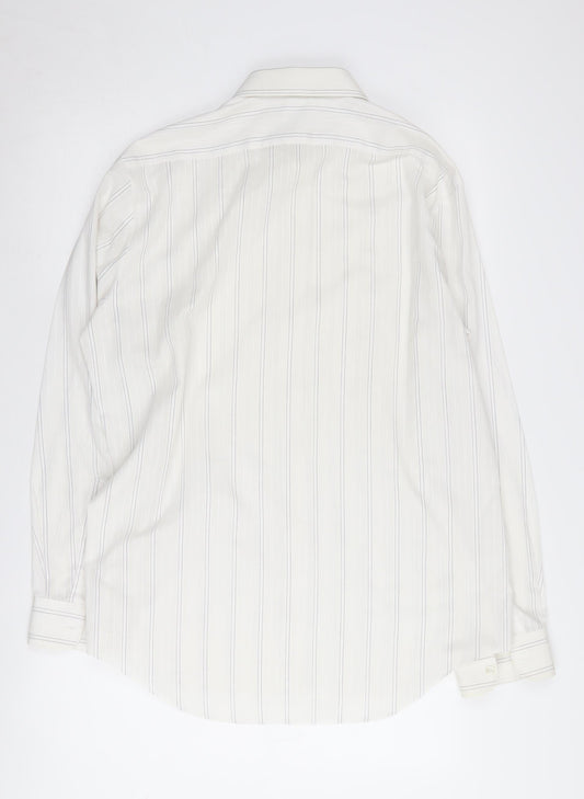 Marks and Spencer Men's White Striped Long Sleeve Shirt