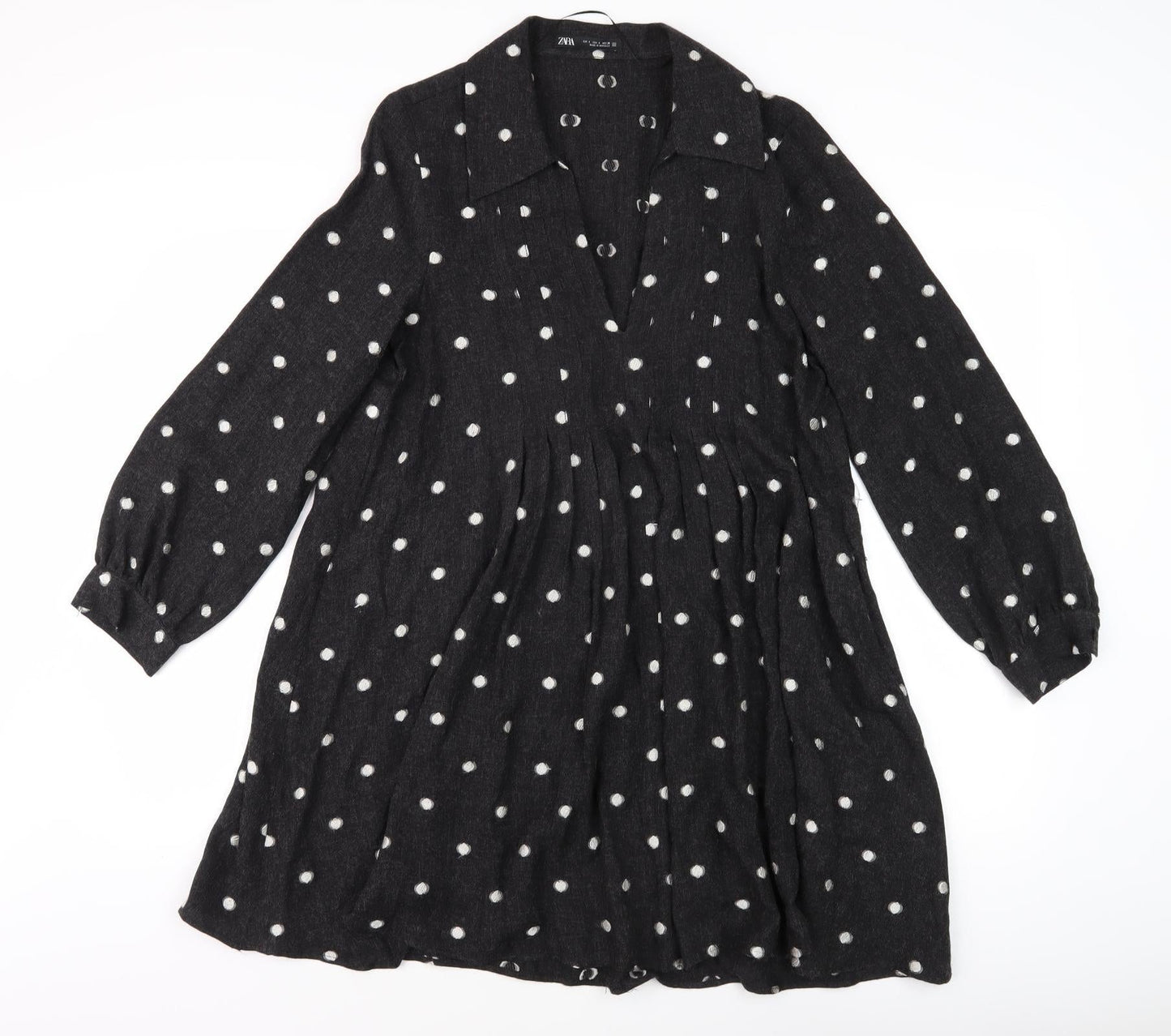 Zara Women's Black Polka Dot Shirt Dress S