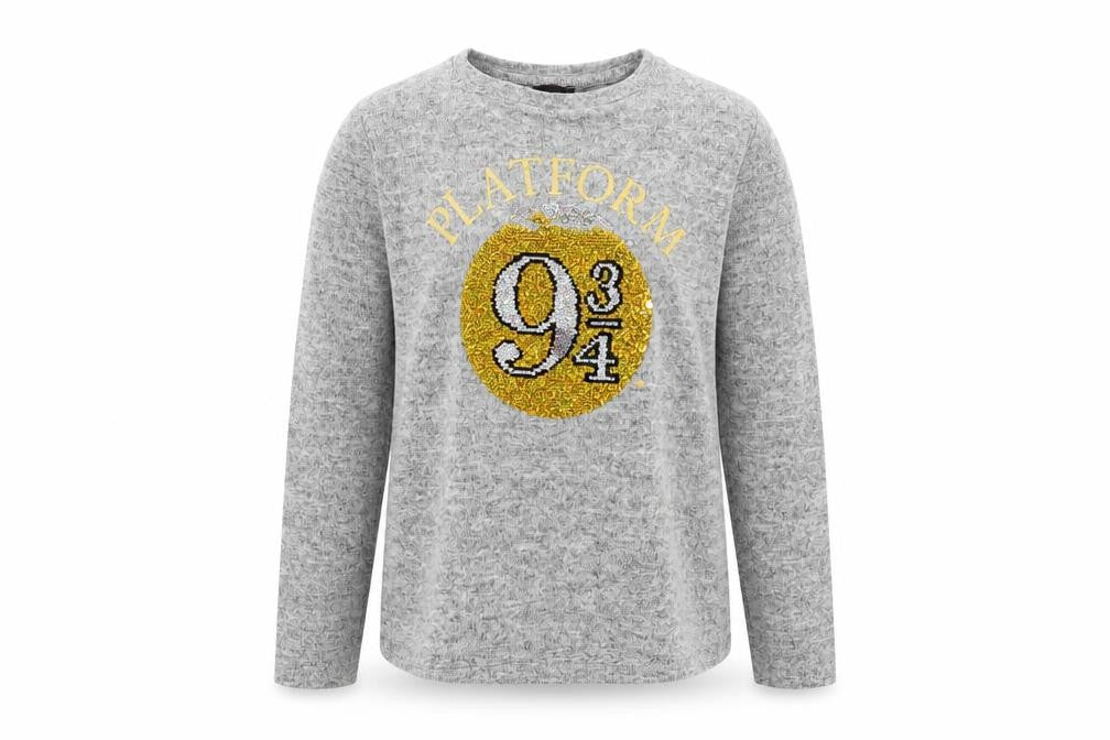 Harry Potter Girls Grey Sequin Long Sleeve Pullover Top 9-10 Years