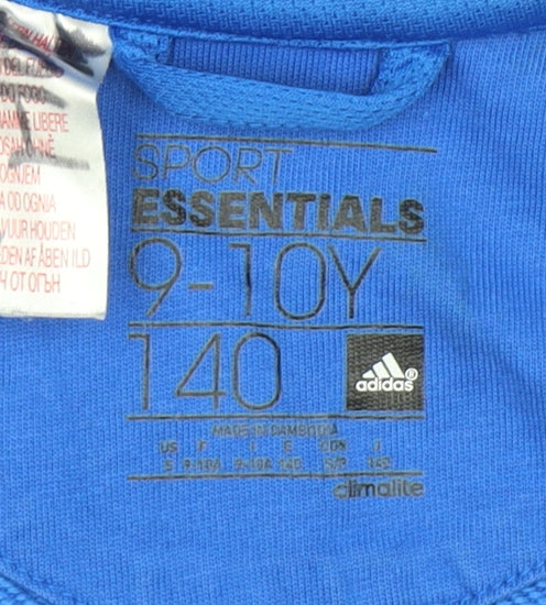 Adidas Boys Blue Full Zip Hoodie Size 9-10 Years