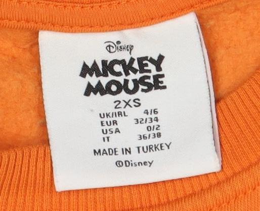 Disney Mickey Mouse Women's Orange Sweatshirt Size 2XS