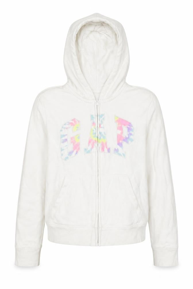 Gap Girls White Full Zip Hoodie - Size 14-16 Years, Logo Accent