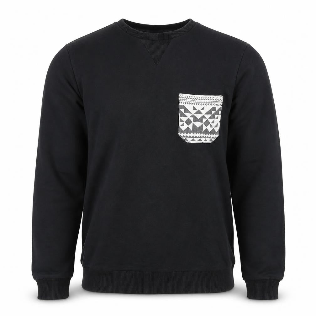 Front view of ASOS Men's Black Geometric Pocket Pullover Sweatshirt M