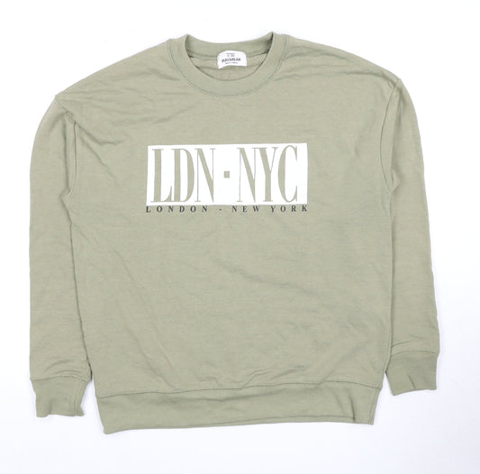 Pull&Bear Men's Green Graphic Pullover Sweatshirt S