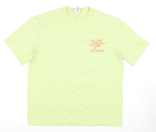 H&M Green Men's Relaxed Fit Graphic T-Shirt Medium