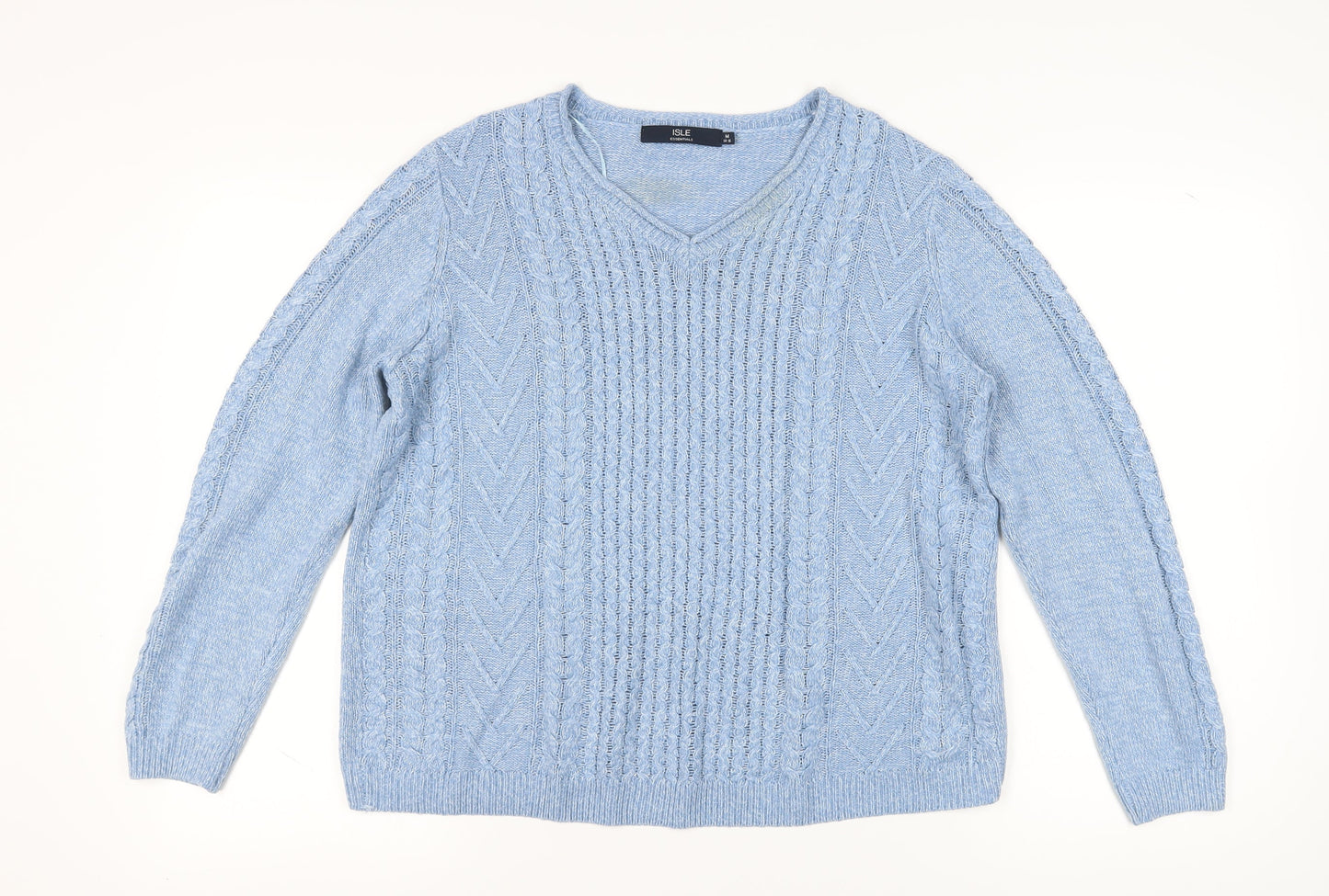 ISLE Women's Blue V-Neck Pullover Jumper M