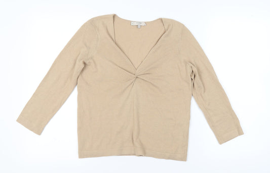 Hobbs Women's Beige V-Neck Wool Pullover Jumper S