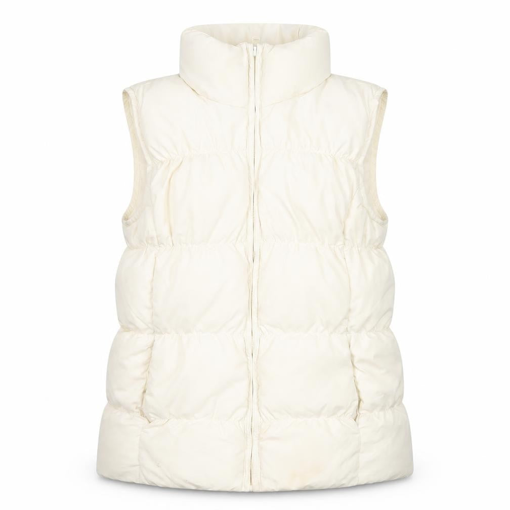 Front view of Lands' End girls’ white puffer jacket 11 years