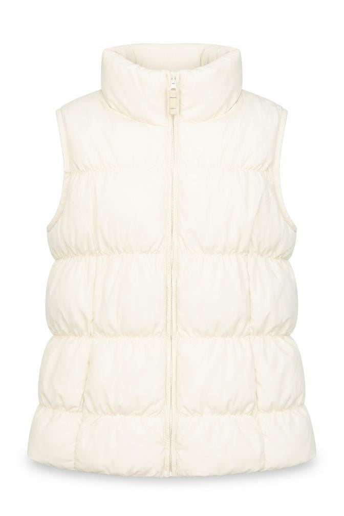 Front view of Lands' End girls’ ivory puffer jacket 10-11 years winter