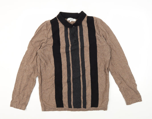 Jasper Conran Men's Brown Striped Henley Jumper L