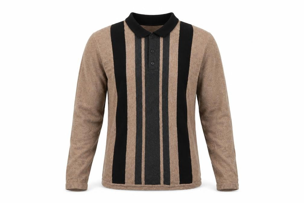 Jasper Conran Men's Brown Striped Henley Jumper L