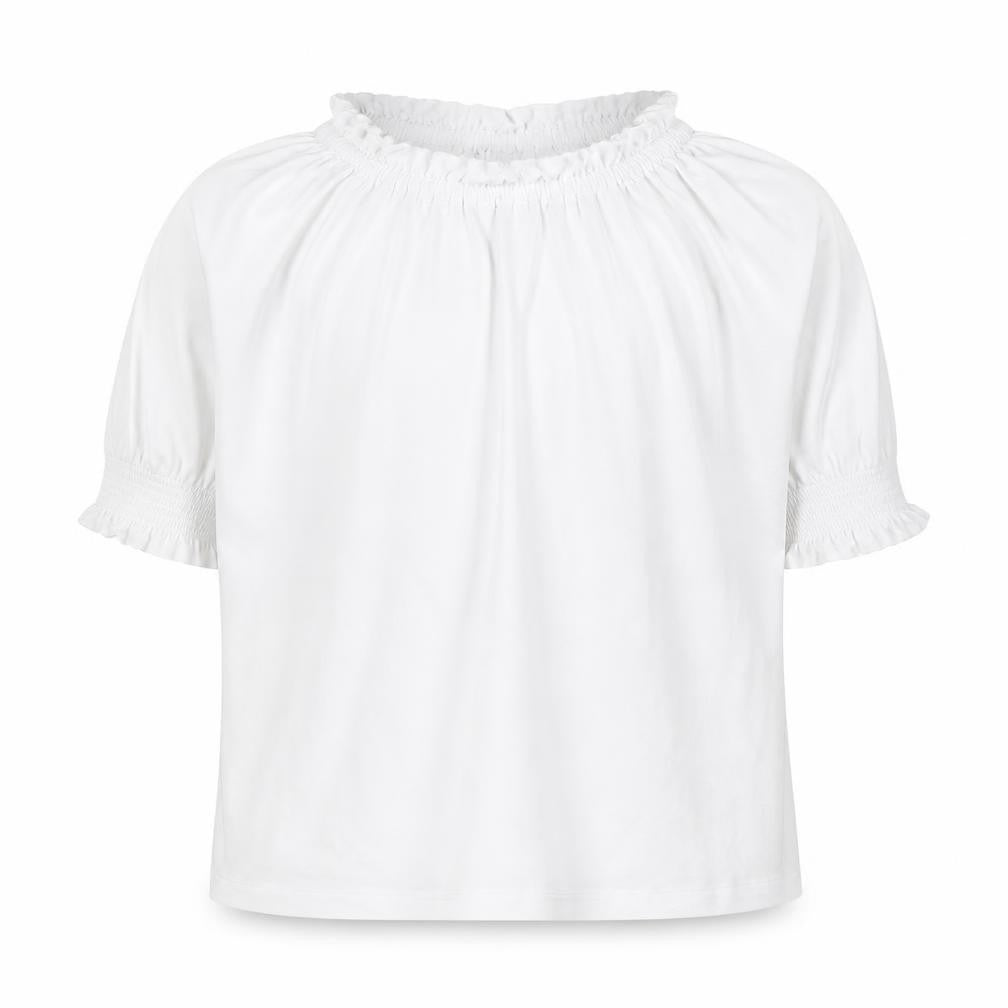 Front view of Boden girls’ white top, size 8-9, years, 3/4 sleeve